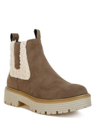 Rag Company Mothman fur detail boots in taupe with chunky sole and slip-on design