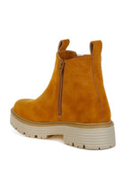Rag Company Mothman fur detail boots in yellow with a stylish zipper and thick sole