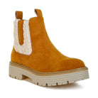 Rag Company Mothman fur detail boots in yellow with textured sole for stylish ankle support