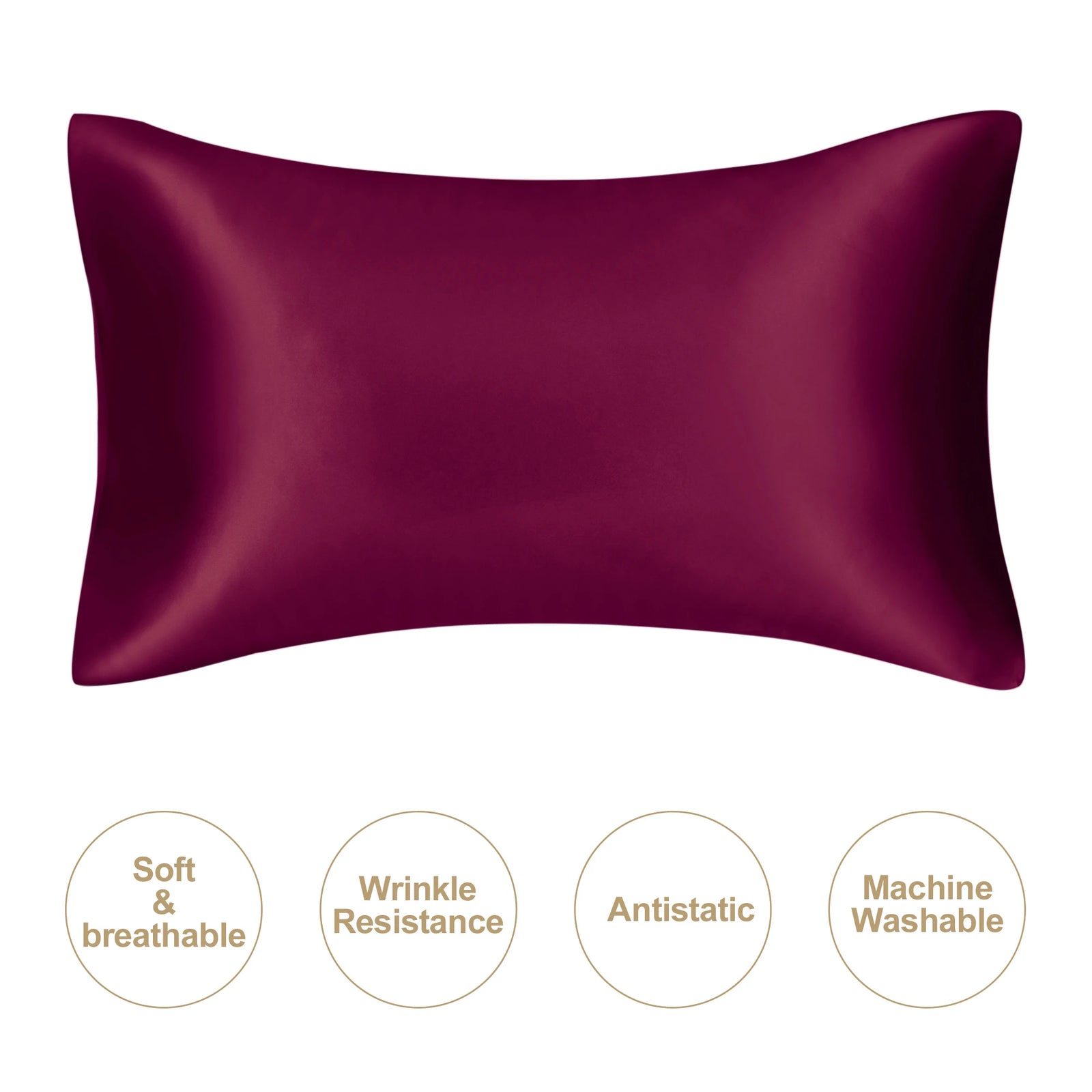 Burgundy mulberry silk pillowcase, soft and breathable for luxurious sleep