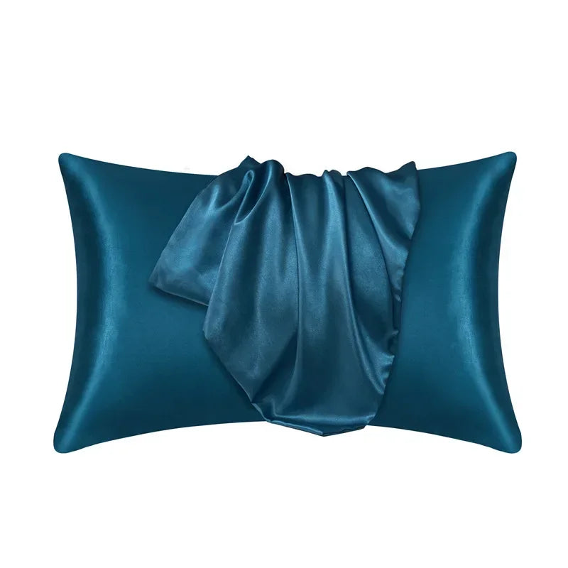 Teal mulberry silk pillowcase for hair and skin, luxurious softness
