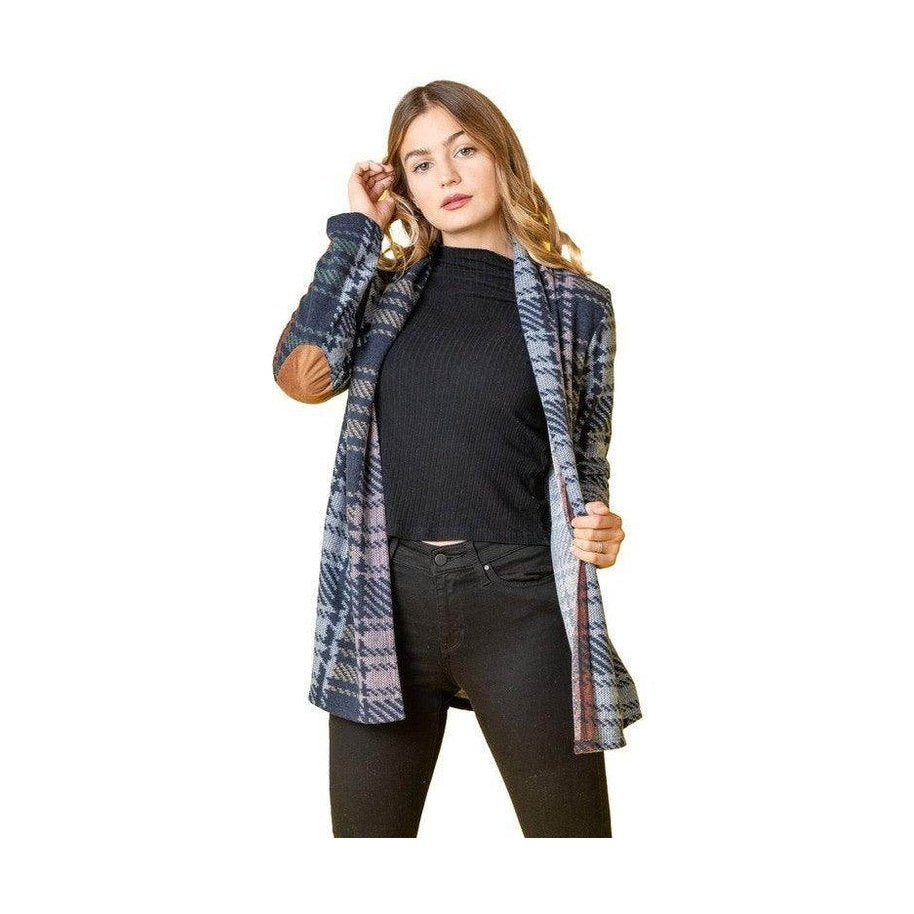 Multi Color Plaid Elbow Patch Cardigan - VacationGrabs