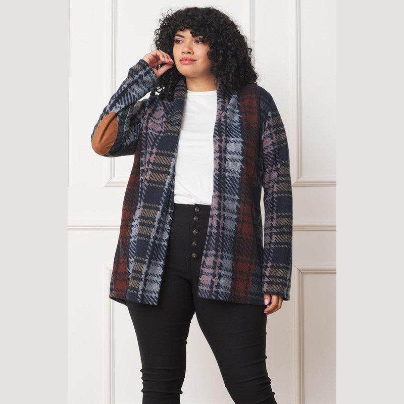 Multi Color Plaid Elbow Patch Cardigan - VacationGrabs