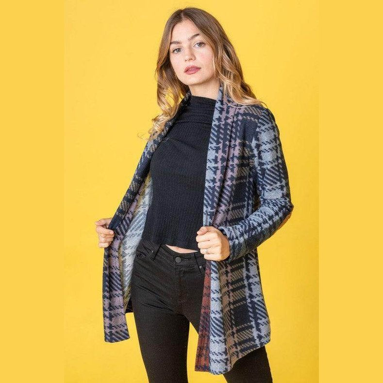 Multi Color Plaid Elbow Patch Cardigan - VacationGrabs