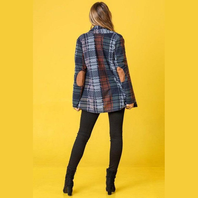 Multi Color Plaid Elbow Patch Cardigan - VacationGrabs