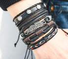Stylish multi-layered bracelets for men featuring leather and metal accents for a trendy look