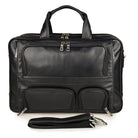 Multi pocket leather briefcase 17 inch with multiple compartments and detachable shoulder strap for organization