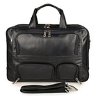 Multi pocket leather briefcase 17 inch with multiple compartments and detachable shoulder strap for organization