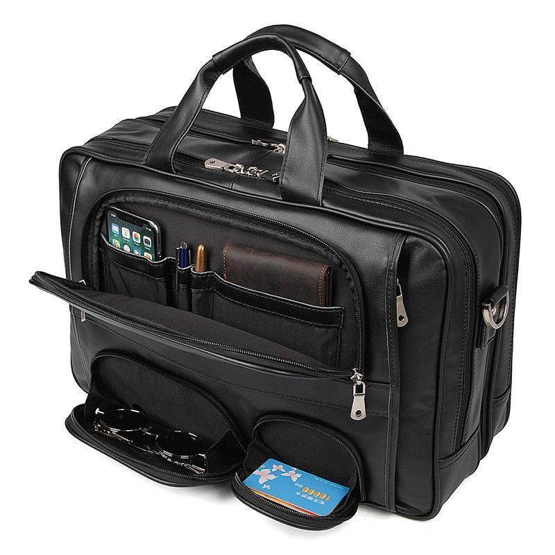 Multi pocket leather briefcase 17 inch with organized compartments for essentials and accessories