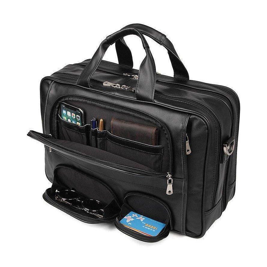 Multi pocket leather briefcase 17 inch with organized compartments for essentials and accessories
