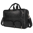 Multi pocket leather briefcase 17 inch in black with ample storage and adjustable shoulder strap