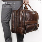 Multi pocket leather briefcase 17 inch in brown leather with multiple compartments for organization