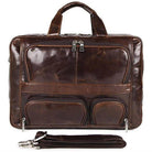 Multi pocket leather briefcase 17 inch in dark brown with durable construction and multiple storage options