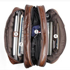 Multi pocket leather briefcase 17 inch with organized compartments for documents and accessories