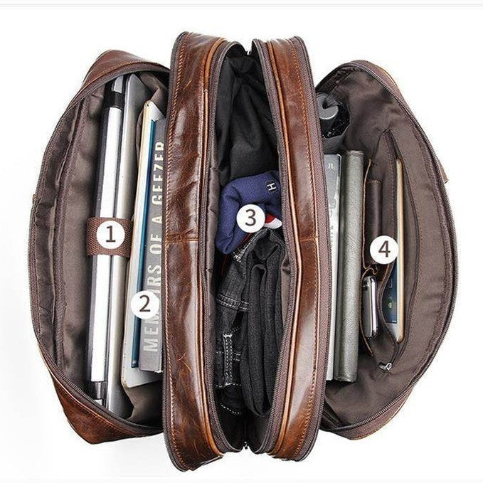 Multi pocket leather briefcase 17 inch with organized compartments for documents and accessories