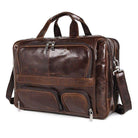 Multi pocket leather briefcase 17 inch in brown with multiple compartments for organization