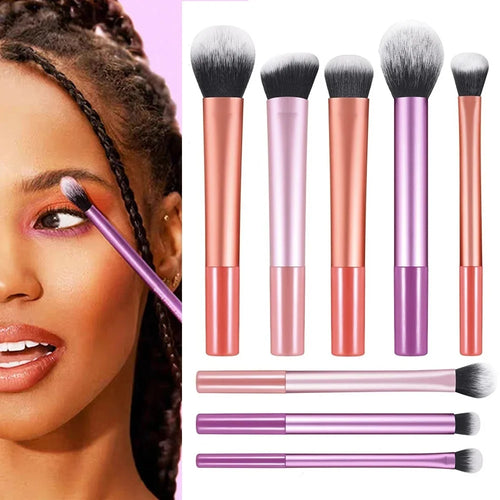 8-piece multi-color makeup brush set with powder and blush brushes (photo 1 of 7)