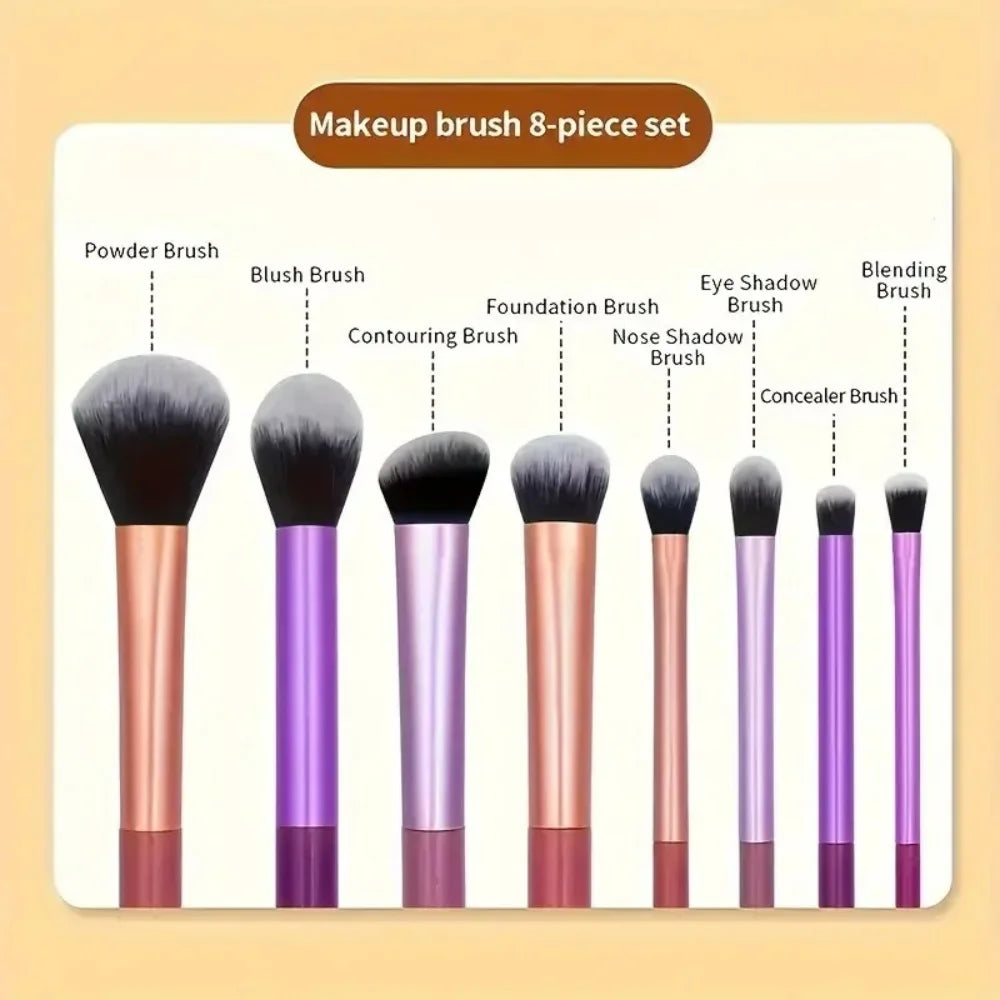 8-piece multi-color makeup brush set with powder and blush brushes (photo 3 of 7)