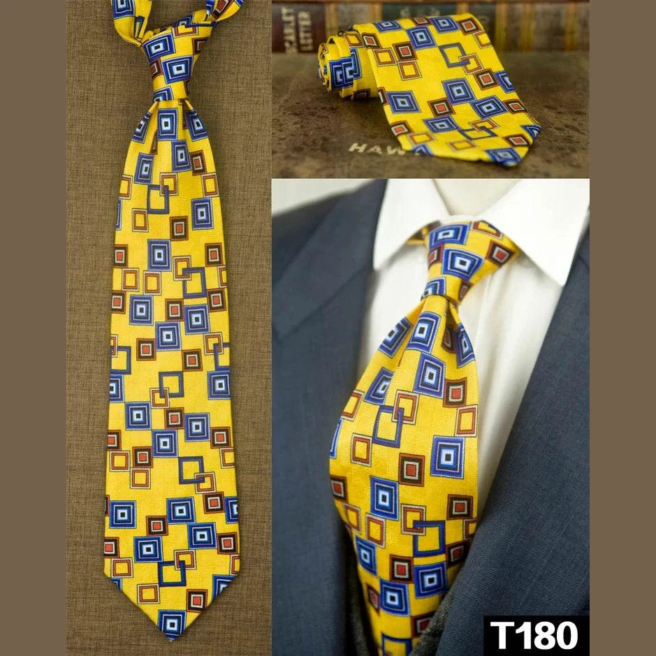Men's multicolor silk ties for men, stylish geometric pattern, perfect for formal occasions
