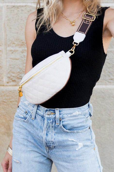 Myra Quilted Genuine Leather Crescent Sling Bag - VacationGrabs