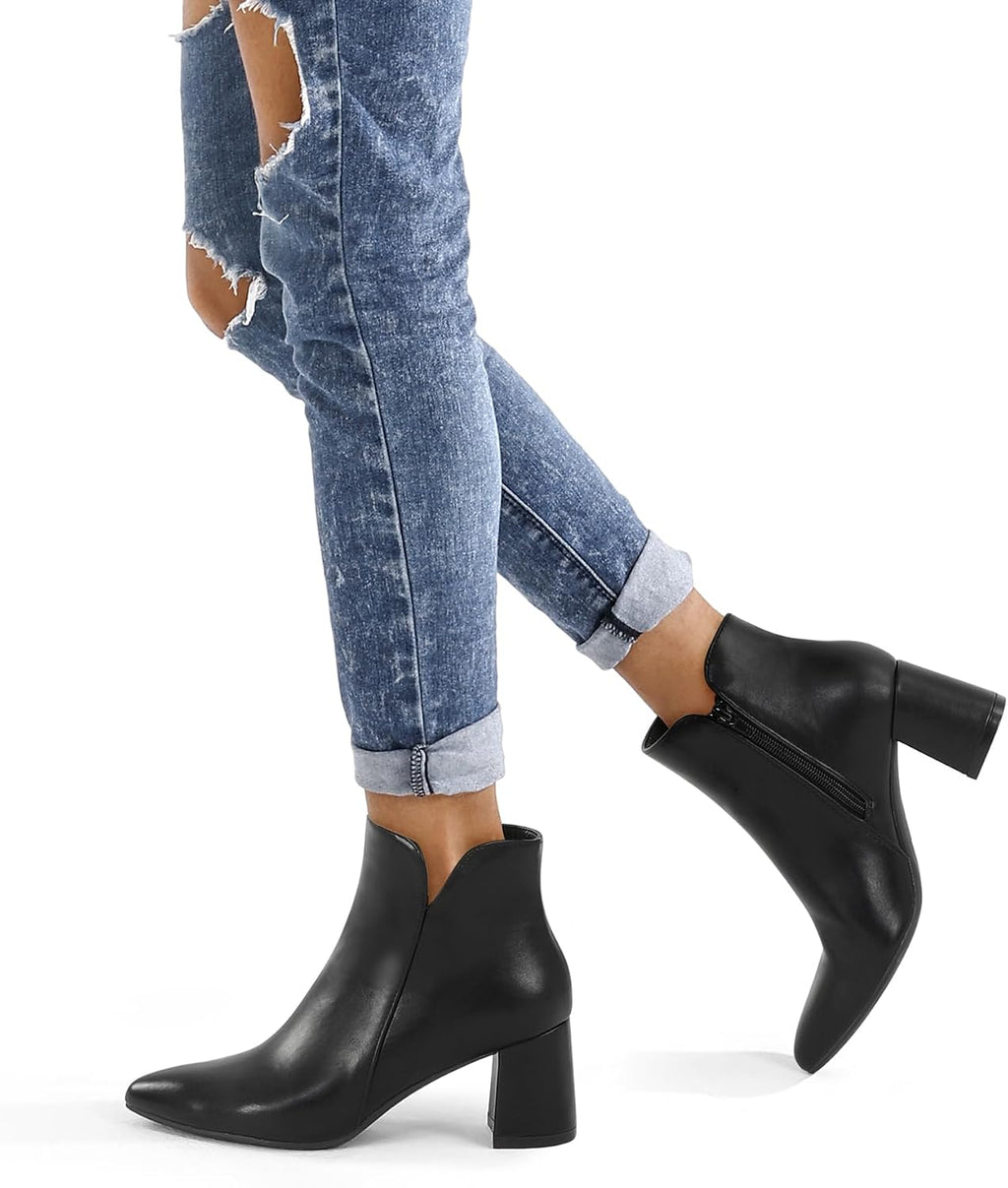 mysoft Women's Ankle Boots Chunky Block Heel Pointed Toe Dressy Booties – 3/4 angle view