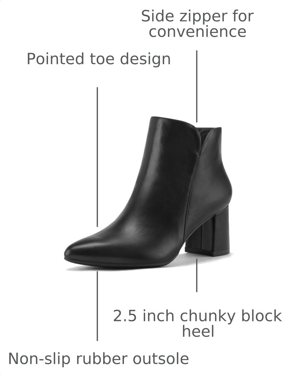 mysoft Women's Ankle Boots Chunky Block Heel Pointed Toe Dressy Booties – side profile