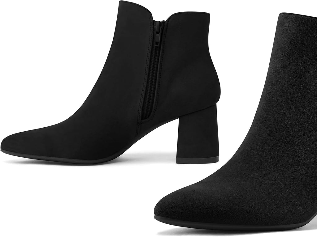 mysoft Women's Ankle Boots Chunky Block Heel Pointed Toe Dressy Booties – toe close-up
