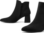 mysoft Women's Ankle Boots Chunky Block Heel Pointed Toe Dressy Booties – toe close-up