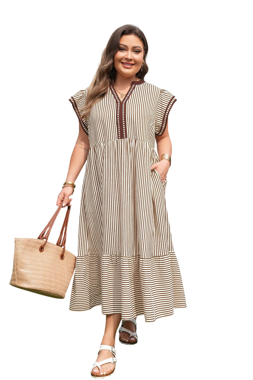 Nadia Flutter Sleeve Maxi PLUS Dress