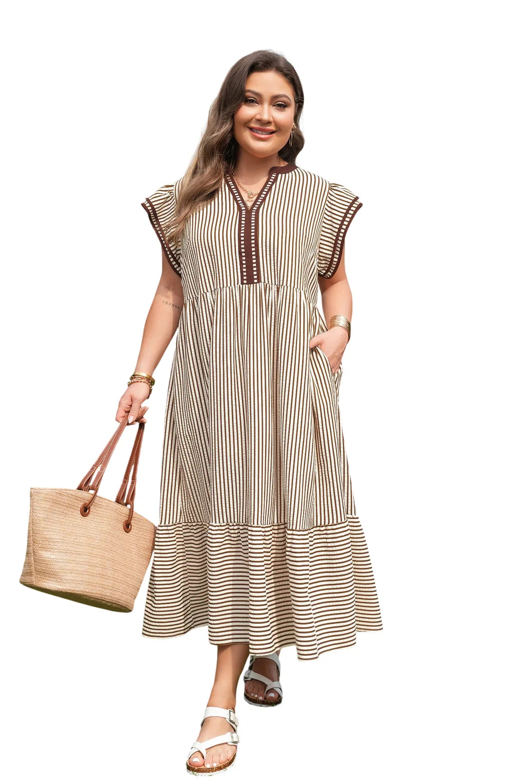 Nadia Flutter Sleeve Maxi PLUS Dress