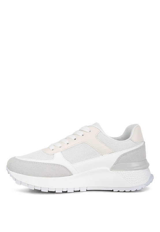 Women's Nairobi lace up sneakers in white and gray, ideal for casual wear