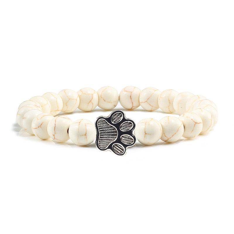  Natural Matte Black Lava Volcanic Stone Dog Paw Print Bracelet