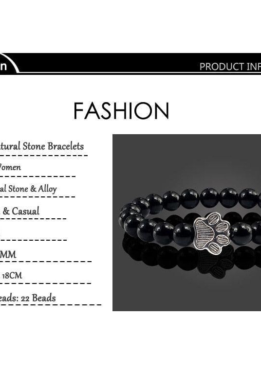 Men's Jewelry - Wristbands Natural Matte Black Lava Volcanic Stone Dog Paw Print Bracelet