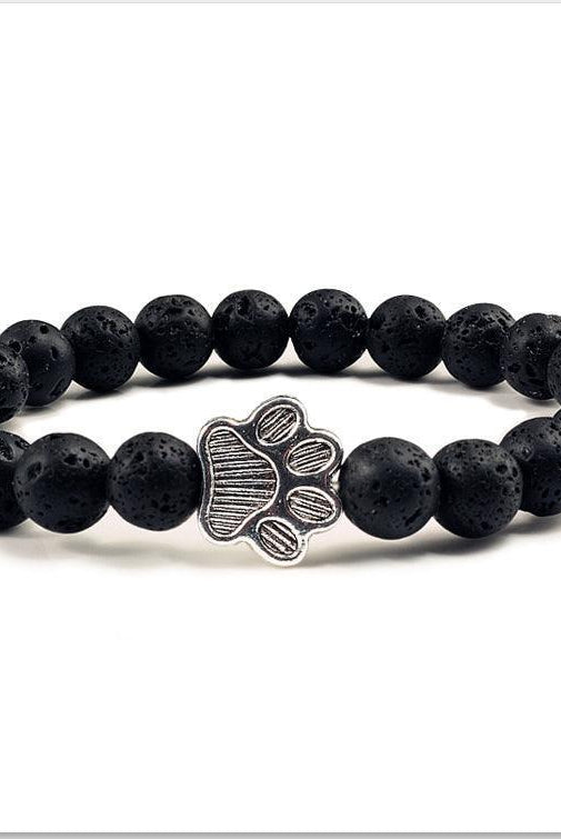 Men's Jewelry - Wristbands Natural Matte Black Lava Volcanic Stone Dog Paw Print Bracelet