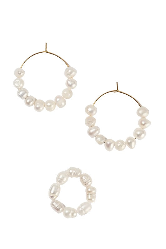 Women's Jewelry - Sets Natural pearl hoop ring and earring set