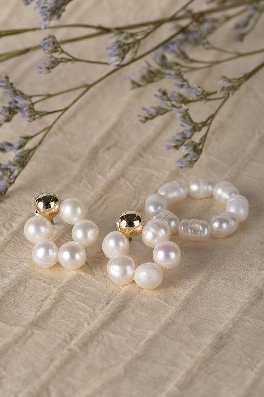 Women's Jewelry - Sets Natural pearl ring and floral pearl earring set