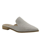 Let's See Style beige pointed toe mules for women with textured fabric flats and low wooden heel