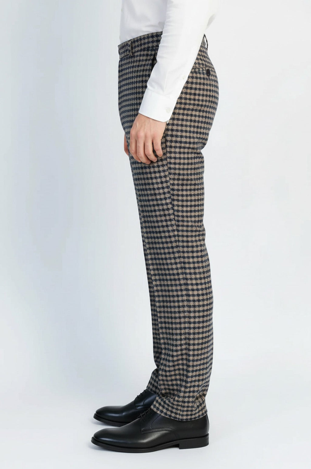 Navy Beige Checkered Fabric Trousers – detail view