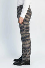Navy Beige Checkered Fabric Trousers – detail view