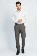 Navy Beige Checkered Fabric Trousers – side view