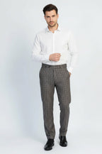 Navy Beige Checkered Fabric Trousers – side view