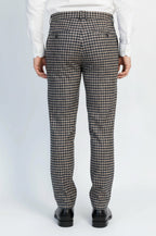 Navy Beige Checkered Fabric Trousers – styled view