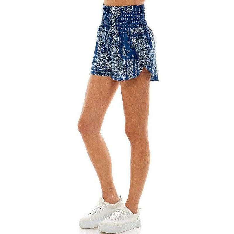 TCEC navy blue athletic shorts with a stylish paisley print and comfortable elastic waistband