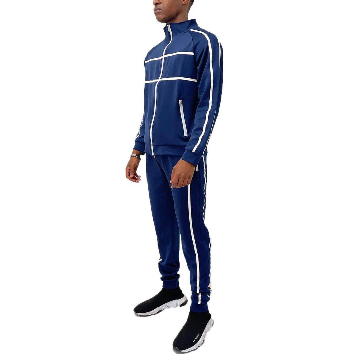 Navy Blue Jordan Tape Track Jacket Jogger Set - VacationGrabs
