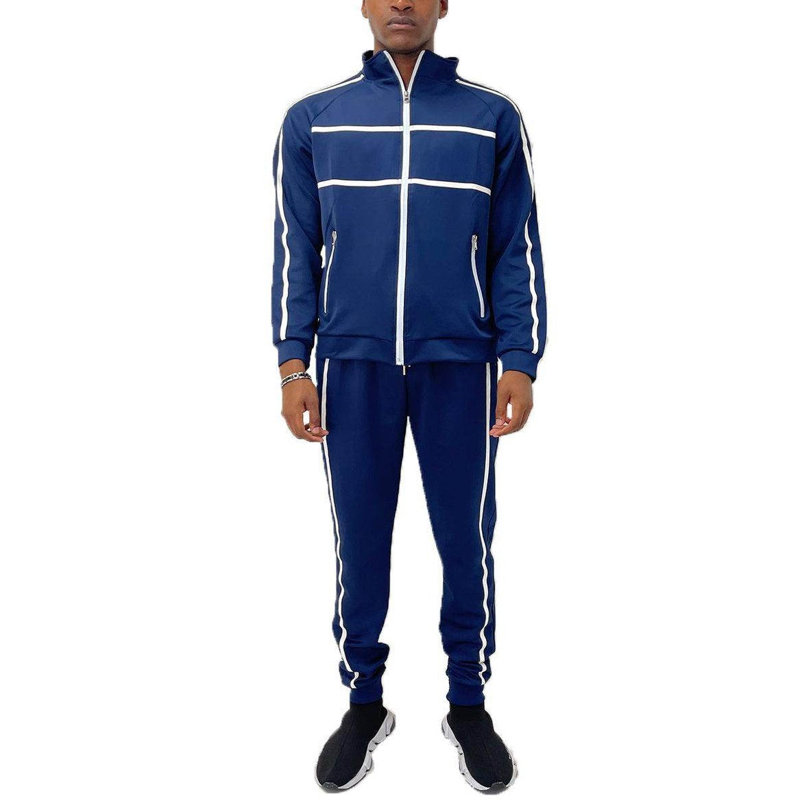 Navy Blue Jordan Tape Track Jacket Jogger Set - VacationGrabs