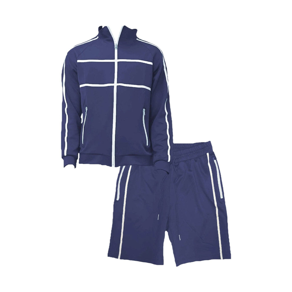 Navy Blue Jordan Track Jacket Short Set - VacationGrabs