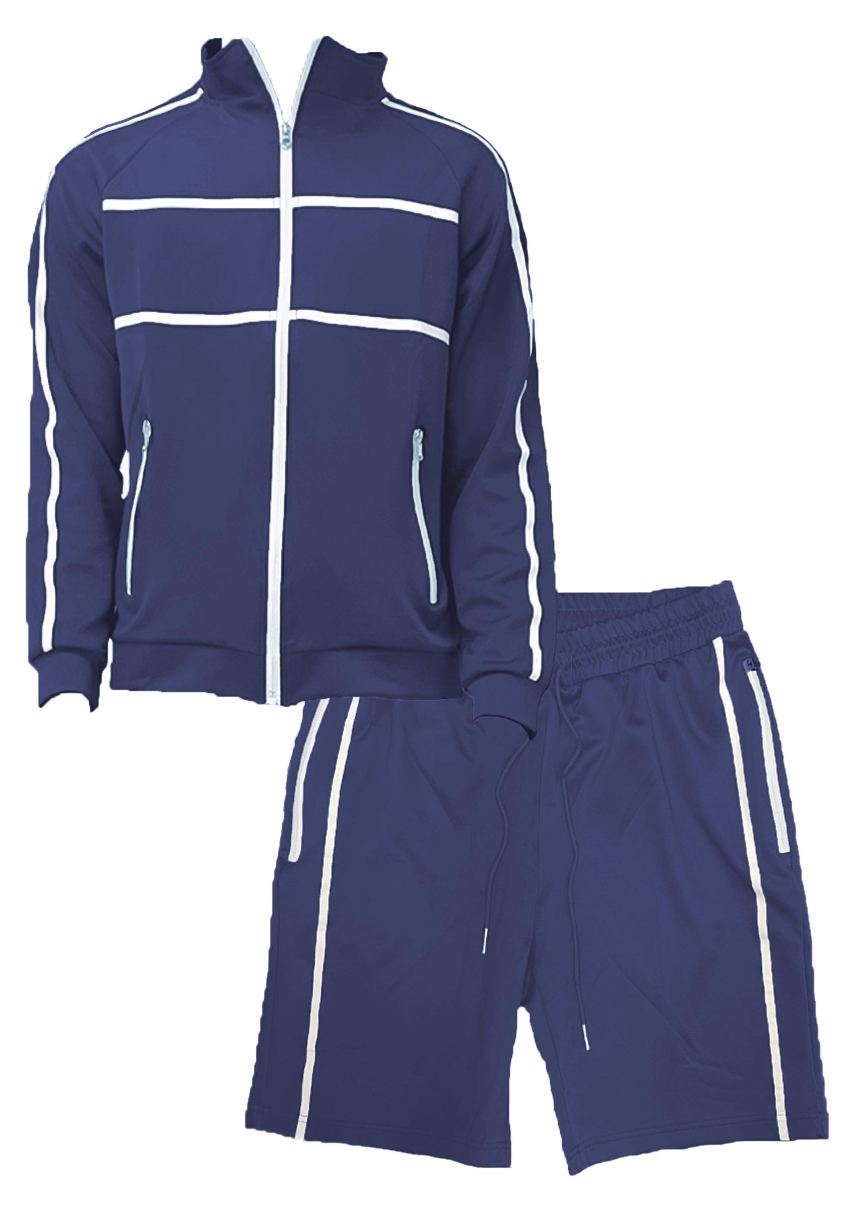 Men's 2PC Track Sets Navy Blue Jordan Track Jacket Short Set