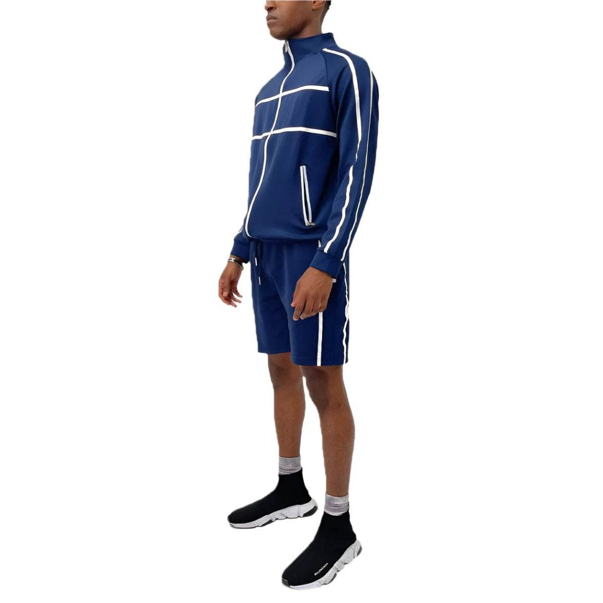 Navy Blue Jordan Track Jacket Short Set - VacationGrabs