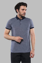 Navy Blue Polo Printed Men T-Shirt – front view