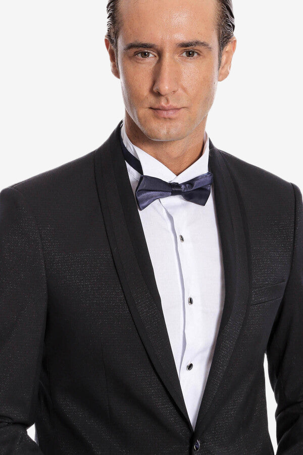 Navy Blue Shawl Lapel Tuxedo by Wessi – detail view